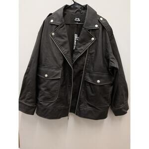 Future Collective Women’s Faux Leather Moto Jacket Black XL Oversized NWT